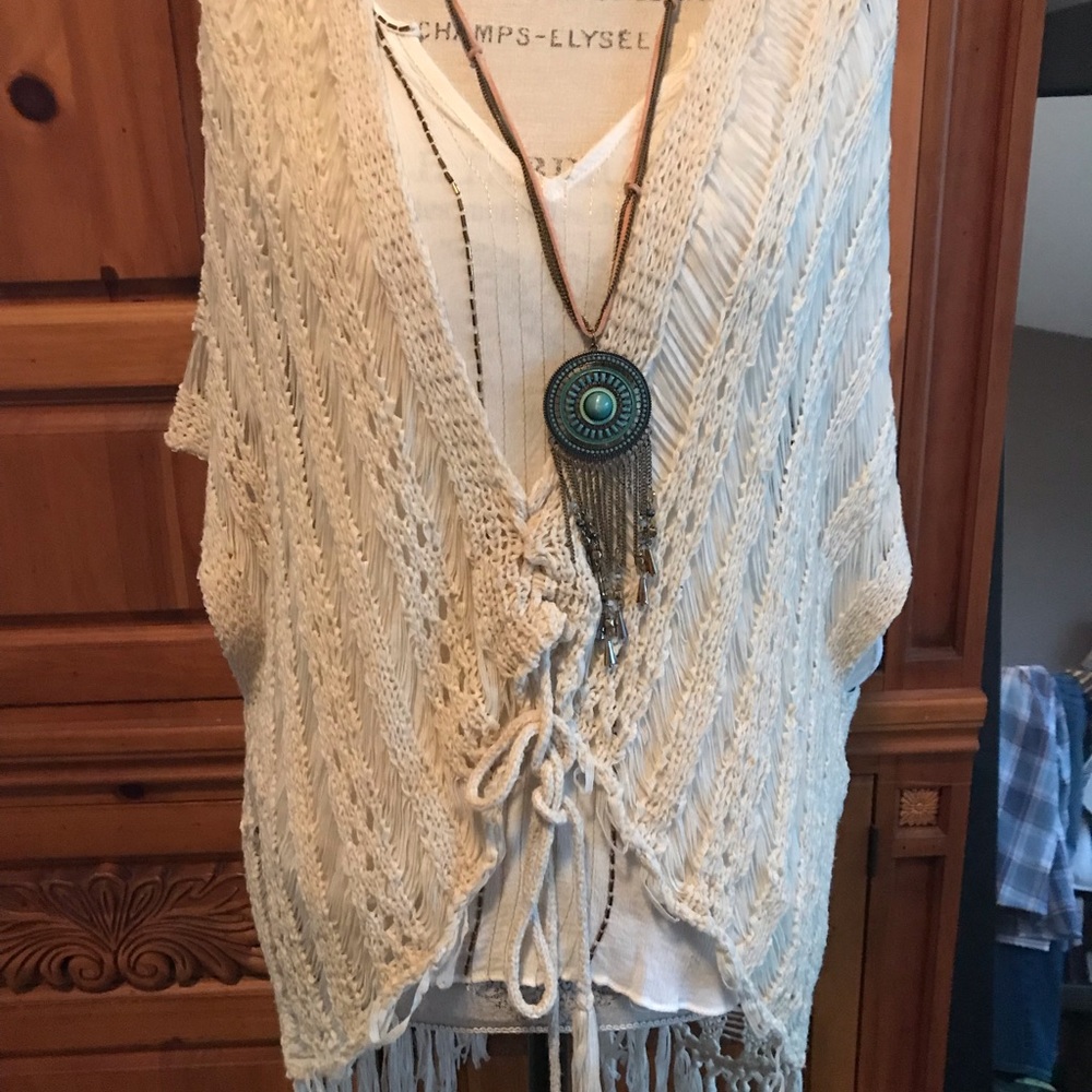 Cream knit Bohemian vest